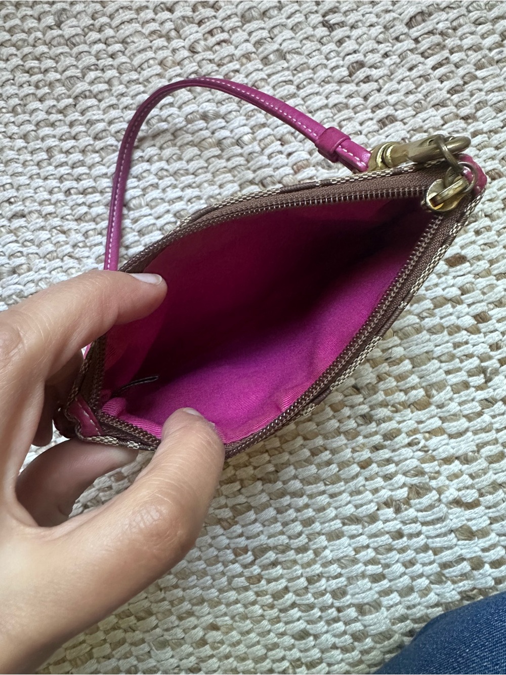 Coach Signature Floral Appliqué Wristlet Khaki Pink Y2K Mini Purse - Picture 3 of 4